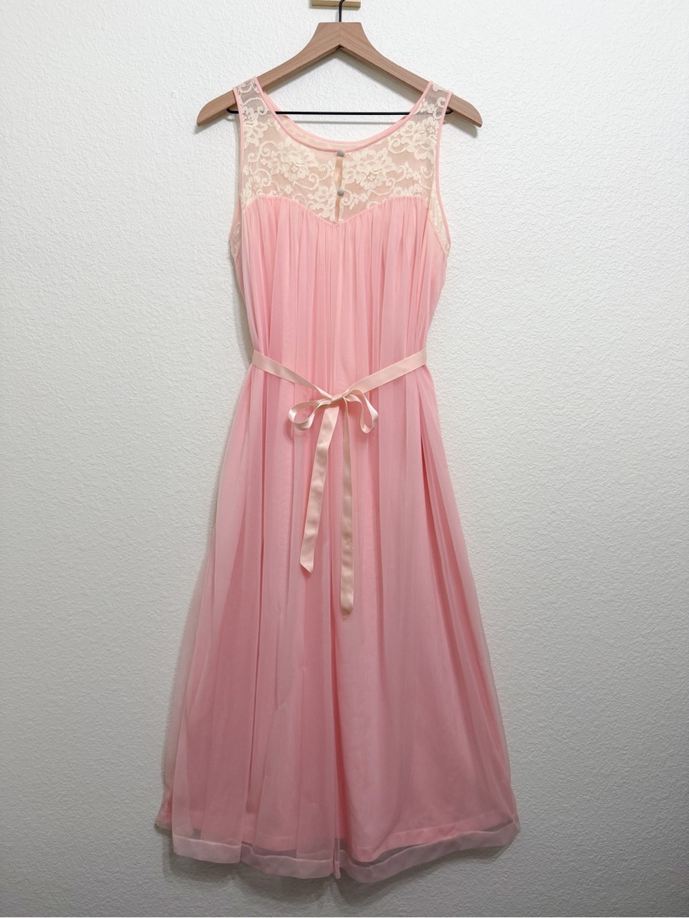 Vintage 60s Komar Chiffon Lace Nylon Nightgown Dress Medium